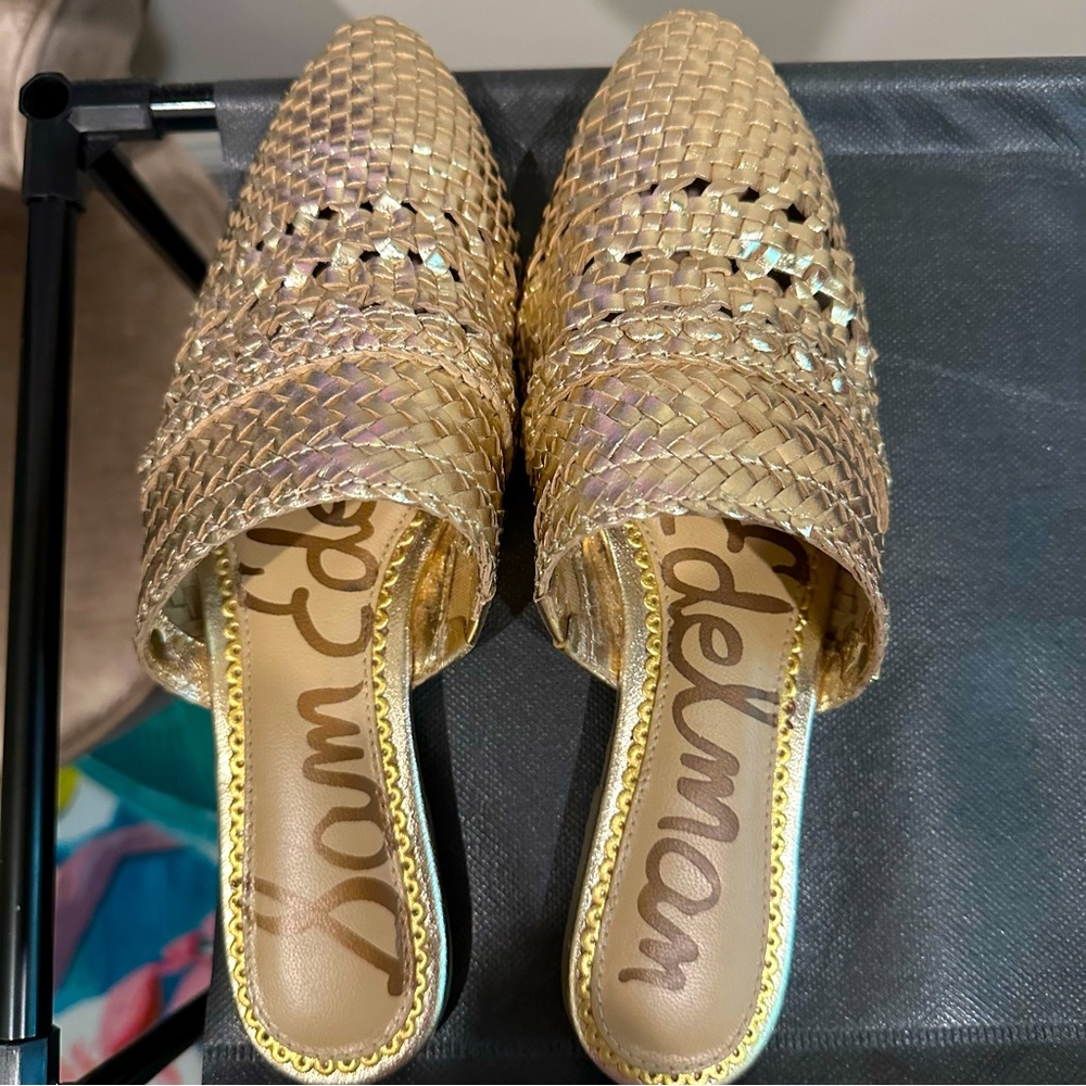 Gold Braided Leather Mules New 6B